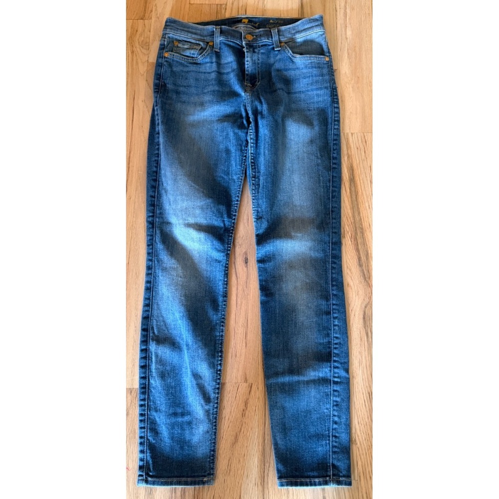 7 For All Mankind Women's Blue Medium Wash Skinny Stretch Denim Jeans 28